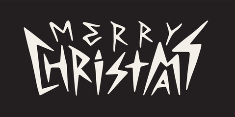 Merry Christmas lettering in rock metal style. Party celebration card. Vector illustration. - 690988515