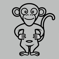 Monkey cartoon doodle animal funny childish line black and white vector illustration