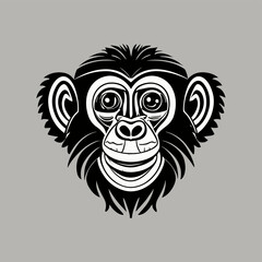 Monkey cartoon doodle animal funny childish line black and white vector illustration