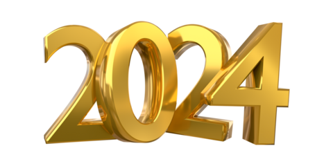 Number 2024 New Year isolated on transparent background