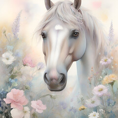 Obraz na płótnie Canvas Watercolor Horse Illustration, generative ai