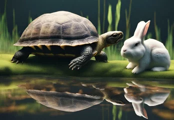 Foto op Plexiglas A turtle practicing martial arts with a sensei rabbit © Rao Saad Ishfaq