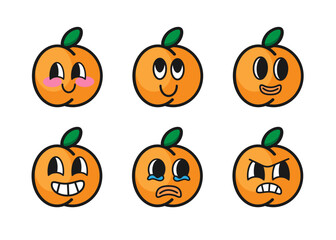 Set of apricot cartoon with many expressions. Retro design vector illustration of apricot on white background. Mascot faces