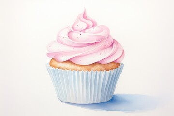 Watercolor illustration of a cupcake isolated on white background. AI generative