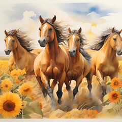 Watercolor Horse Illustration, generative ai