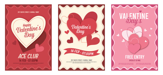 Set of Valentine's Day Party Poster Design. Template of invitation, flyer, poster or greeting card. Vector illustration fun, element, decoration, decorative, editable, typography, club, bar, frame