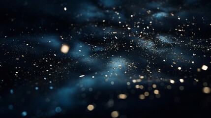 New Year with an abstract background featuring deep blue hues and glistening gold particle, background with stars, wallpaper 