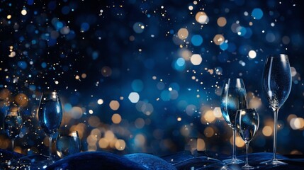 new celebration, New Year with an abstract background featuring deep blue hues and glistening gold...