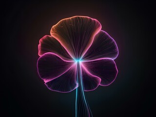 transparent glowing mushroom, glowing lines, black background, for design, isolated