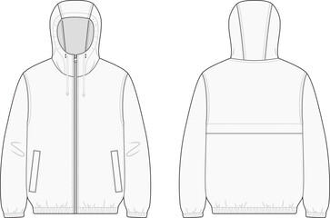 Windbreaker hooded jacket outdoors design vector template - obrazy, fototapety, plakaty