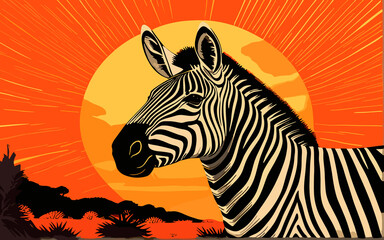Fototapeta na wymiar Art life of zebra in nature, block print style ai generate