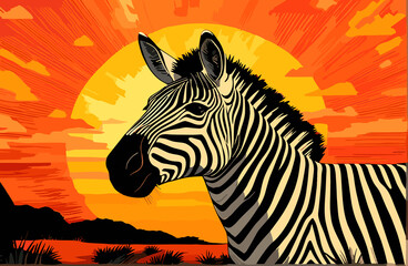 Fototapeta na wymiar Art life of zebra in nature, block print style ai generate