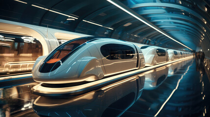 Fototapeta premium Hyperloop trains in a train station.