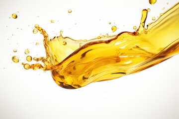 Realistic oil or juice liquid splash, beverage swirl with transparent wave flow. Golden oil, honey...