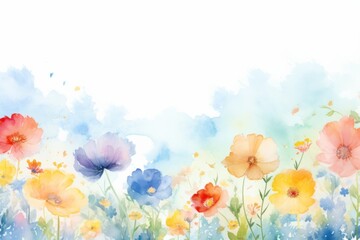 Watercolor illustration of a abstract spring flowers background with a copy space. AI generative - obrazy, fototapety, plakaty