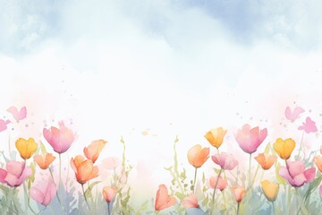 Watercolor illustration of a abstract spring flowers background with a copy space. AI generative