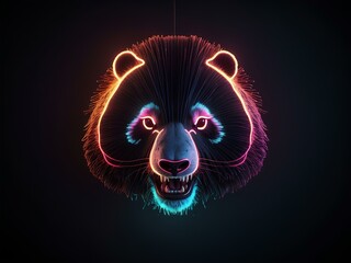 transparent glowing panda face, glowing lines, black background, for design, isolated