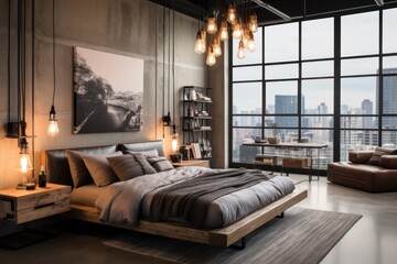 Achieve urban industrial aesthetics with a metal-framed bed