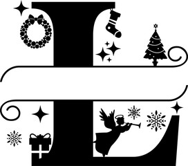 Fototapeta premium Letter L, Christmas Split Alphabet, Christmas Monogram, Christmas Letters