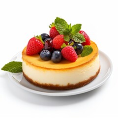 Delicious American New York-Style Cheesecake on White Background AI Generated