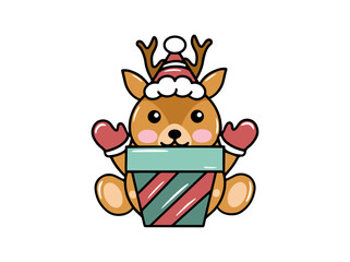 Christmas Animal with Deer and Santa Hat
