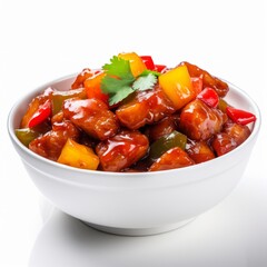 Delicious Chinese Sweet and Sour Pork in a White Bowl AI Generated