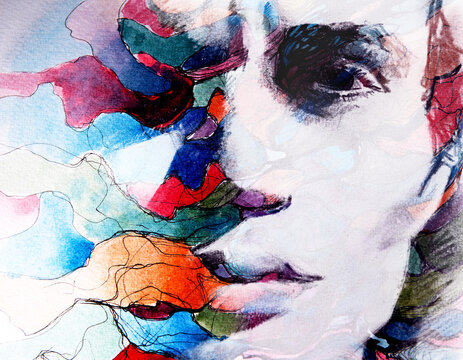 A surreal colorful closeup paintography male portrait