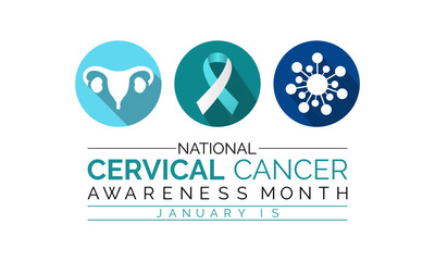 Vector illustration on the theme of Cervical Cancer awareness month observed each year during January. Banner, poster, card, background and realistic ribbon  design. - obrazy, fototapety, plakaty