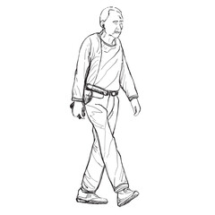 Illustration Sketching Older men walking, exercise, listen to music in the park. people concept.
