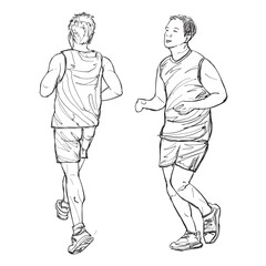 Illustration Sketching ฺMan jogging exercise in the park. people concept.