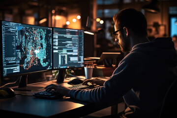 Coding and programming concept with a developer working on a computer.