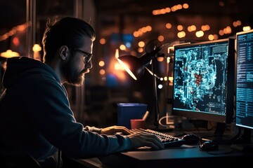Obraz premium Coding and programming concept with a developer working on a computer.