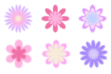 Y2k blurred flower. Gradient aesthetic stickers with soft glow effect and aura. Cute smooth futuristic vector collection on white background