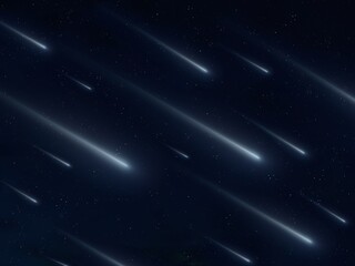 Shooting stars on a dark background. Stream of meteorites in the sky. Fireballs at night. Meteor shower isolated.