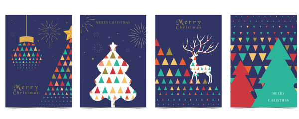 Christmas geometric background 2024 with christmas tree,reindeer.Editable vector illustration for postcard,a4 size