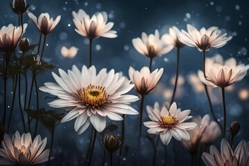 "Capture the ethereal charm of a soft flower in the soft glow of the moonlight, creating a dreamlike atmosphere in the garden.