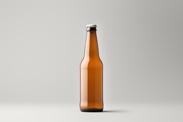 Beer bottle mockup, blank label on grey background 