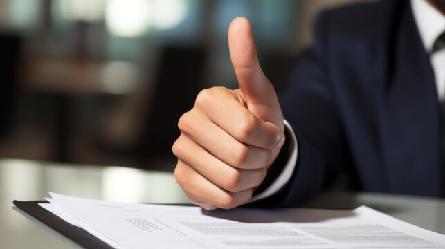 Man in a business suit giving a thumbs-up gesture.