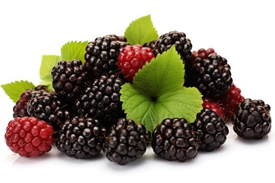 Blackberries in a pile isolated on a transparent or white background