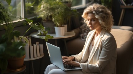Female professional working on their laptop in comfortable chair.