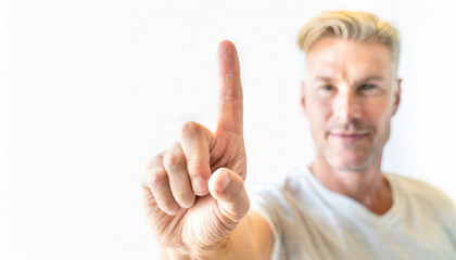 Man with his indicator finger raised.