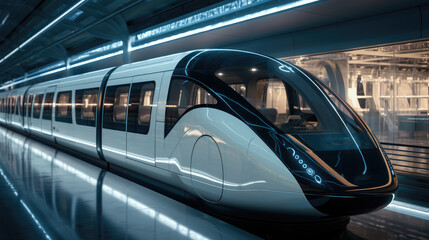 A magnetic levitation train, illustrating the future of efficient, High-speed rail. - obrazy, fototapety, plakaty