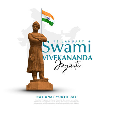 Swami Vivekananda Jayanti Vector illustration, National Youth Day of India 12th January, remembering Swami Vivekananda
