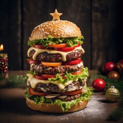 Christmas tree made from burger