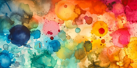 Colourful watercolour texture background. Abstract multicoloured watercolor painting wallpaper in blue, yellow, pink, red, green, brown colours. Generative AI 