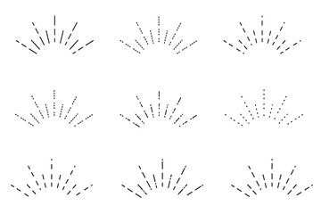 Doodle radial line rays. Hand drawn round corner shine. Sunburst sparkle element. Sun burst doodle icon. Explosion frame. Idea and exclamation symbol. Vector illustration isolated on white background.