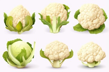 Collection set of cauliflower isolated on transparent or white background - obrazy, fototapety, plakaty