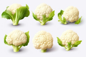 Collection set of cauliflower isolated on transparent or white background