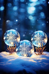 Obraz premium magical snowflakes jnside soap bubble, winter landscape background