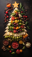 Christmas tree made from cheese and fruits
